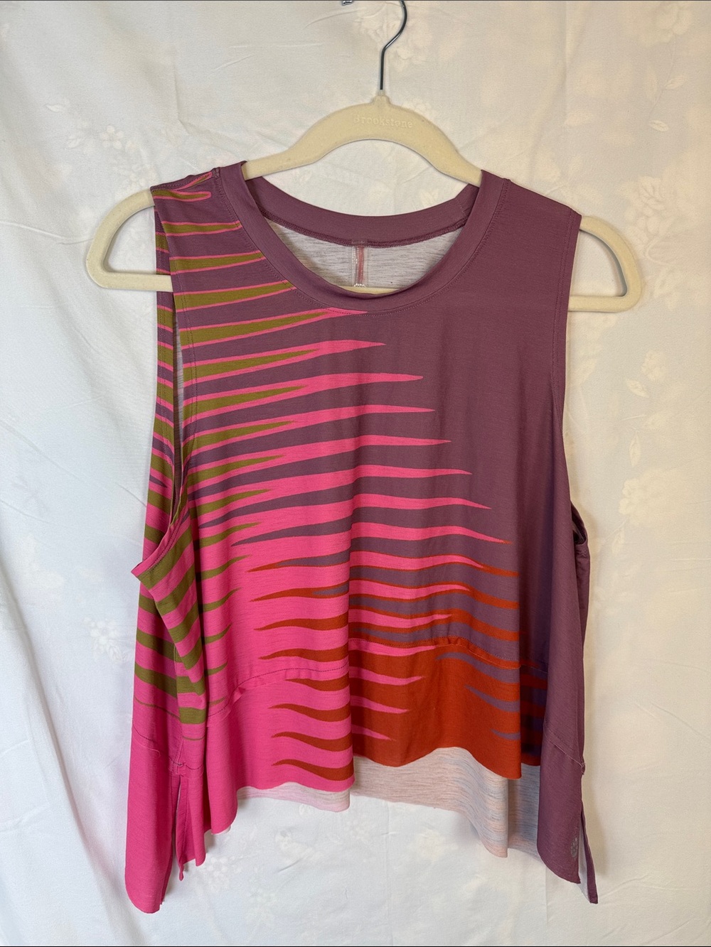 FP Movement by Free People Plum Tank with Pink, Red and Olive Wave Stripes